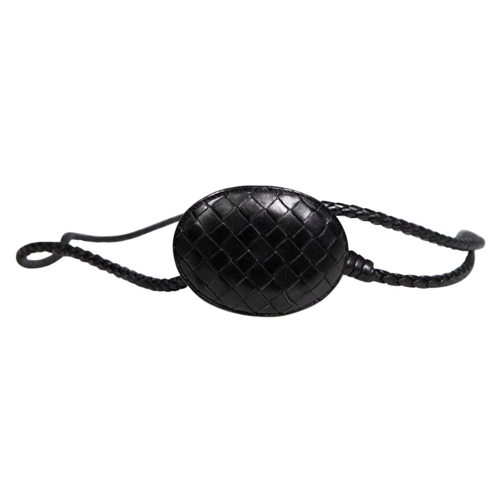 Bottega Veneta Black Leather Intrecciato Woven Belt For Sale