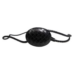 Bottega Veneta Black Leather Intrecciato Woven Belt