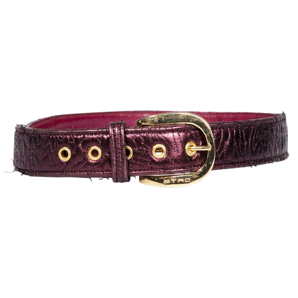 Etro Purple Leather Metallic Quilted Belt For Sale