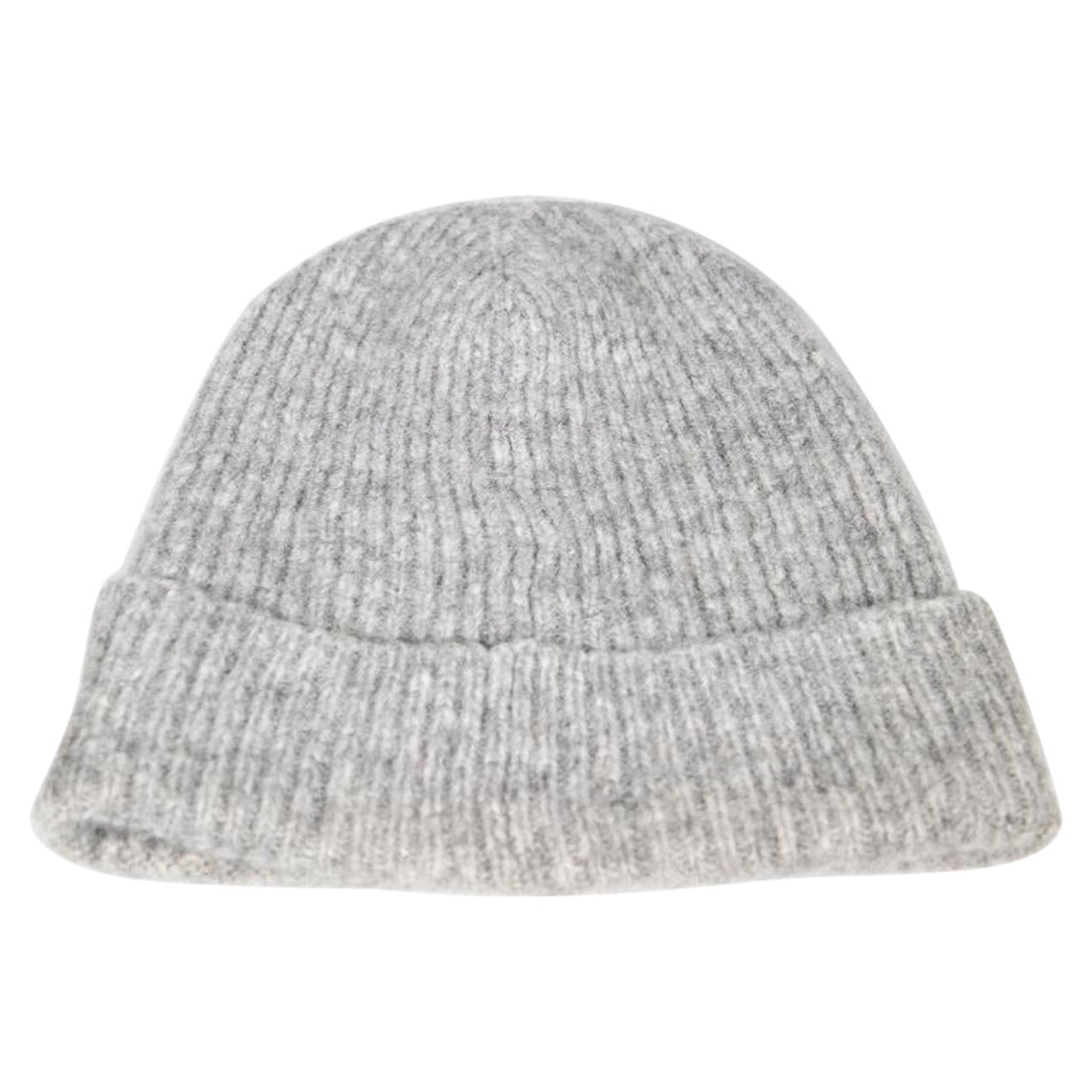 Moncler Grey Wool Ribbed Knit Logo Patch Beanie For Sale