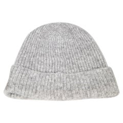 Moncler Grey Wool Ribbed Knit Logo Patch Beanie