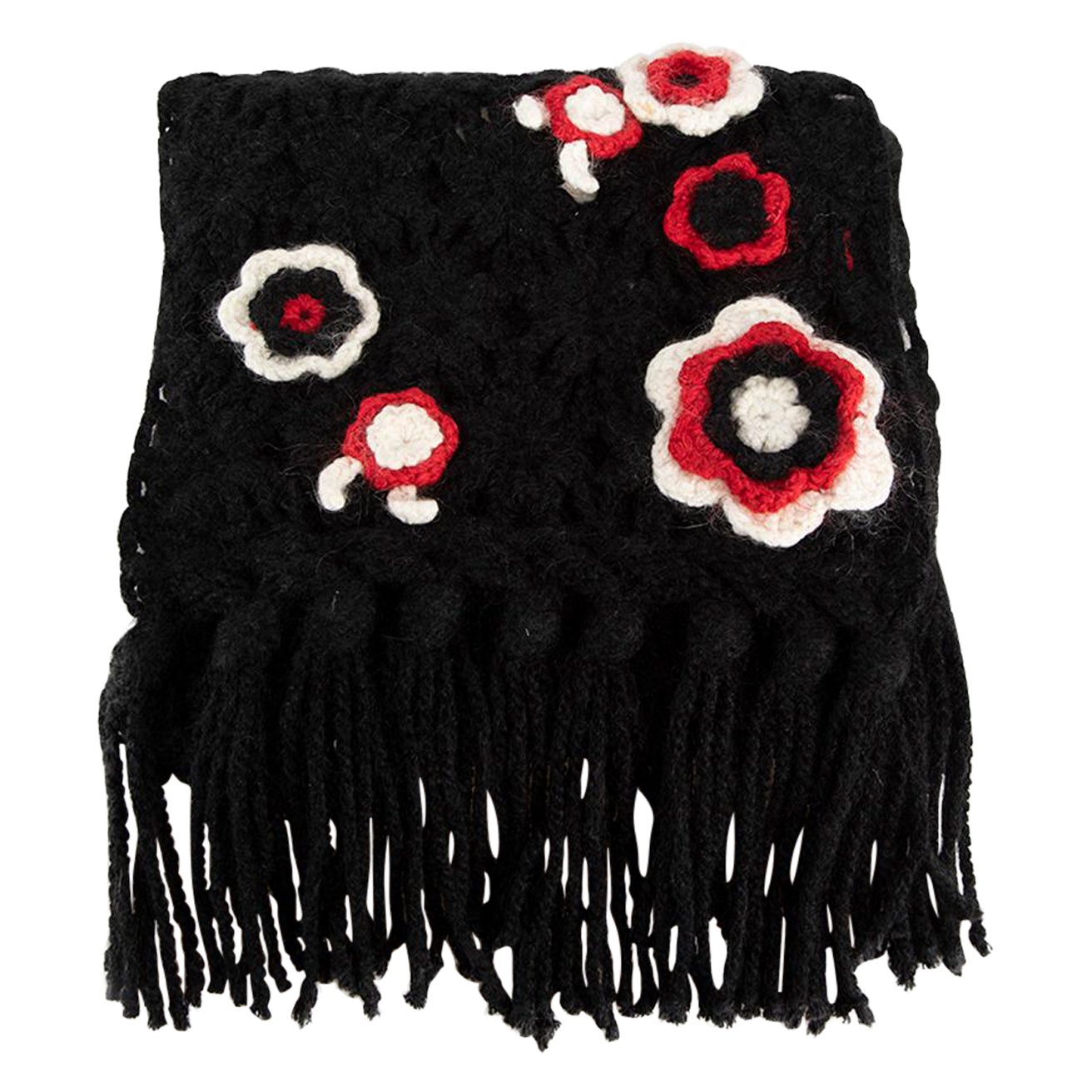 Escada Black Flower Crochet Scarf For Sale