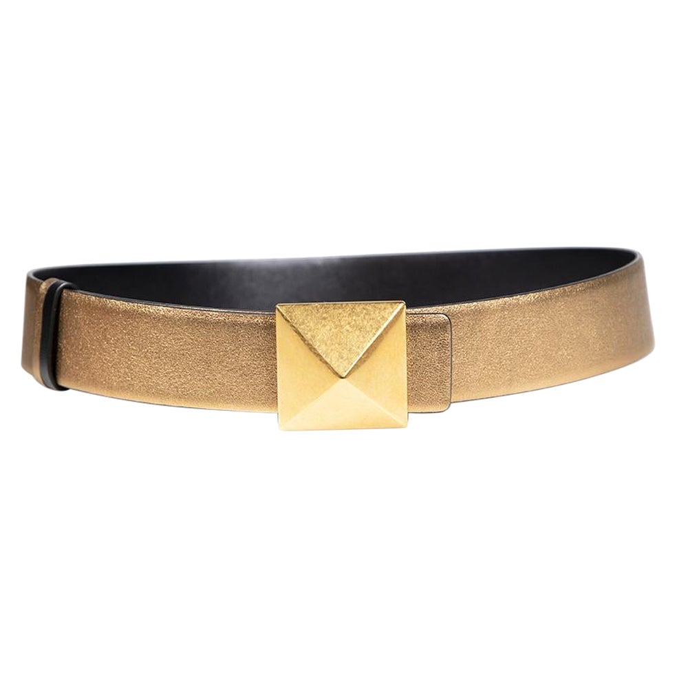 Valentino Black & Gold Reversible Leather Belt For Sale