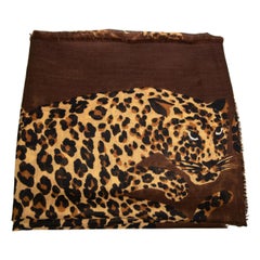 Saint Laurent Vintage Brown Brown Leopard Print Scarf