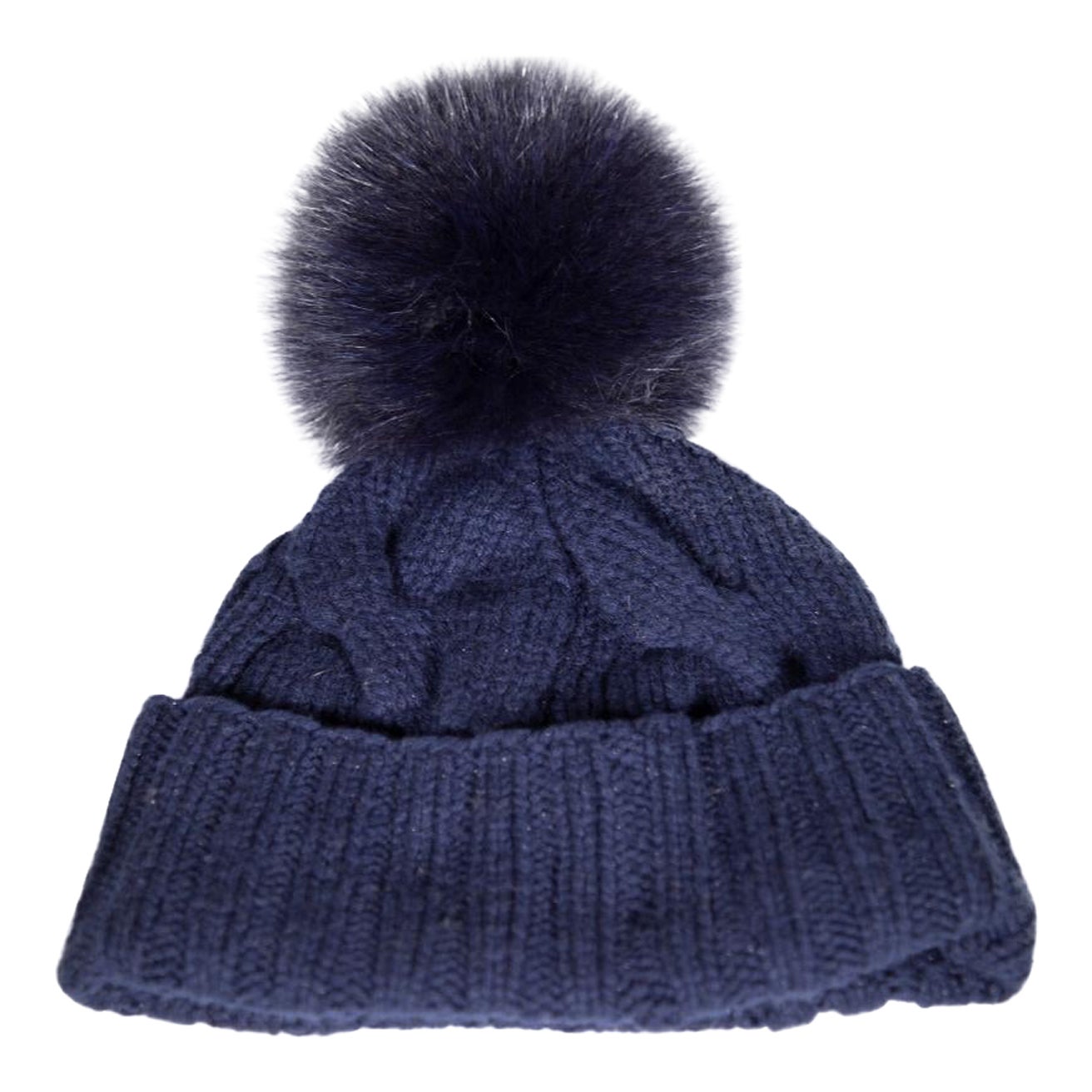 Loro Piana Blue Cashmere Cable Knit Pom Pom Hat For Sale