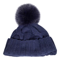 Used Loro Piana Blue Cashmere Cable Knit Pom Pom Hat