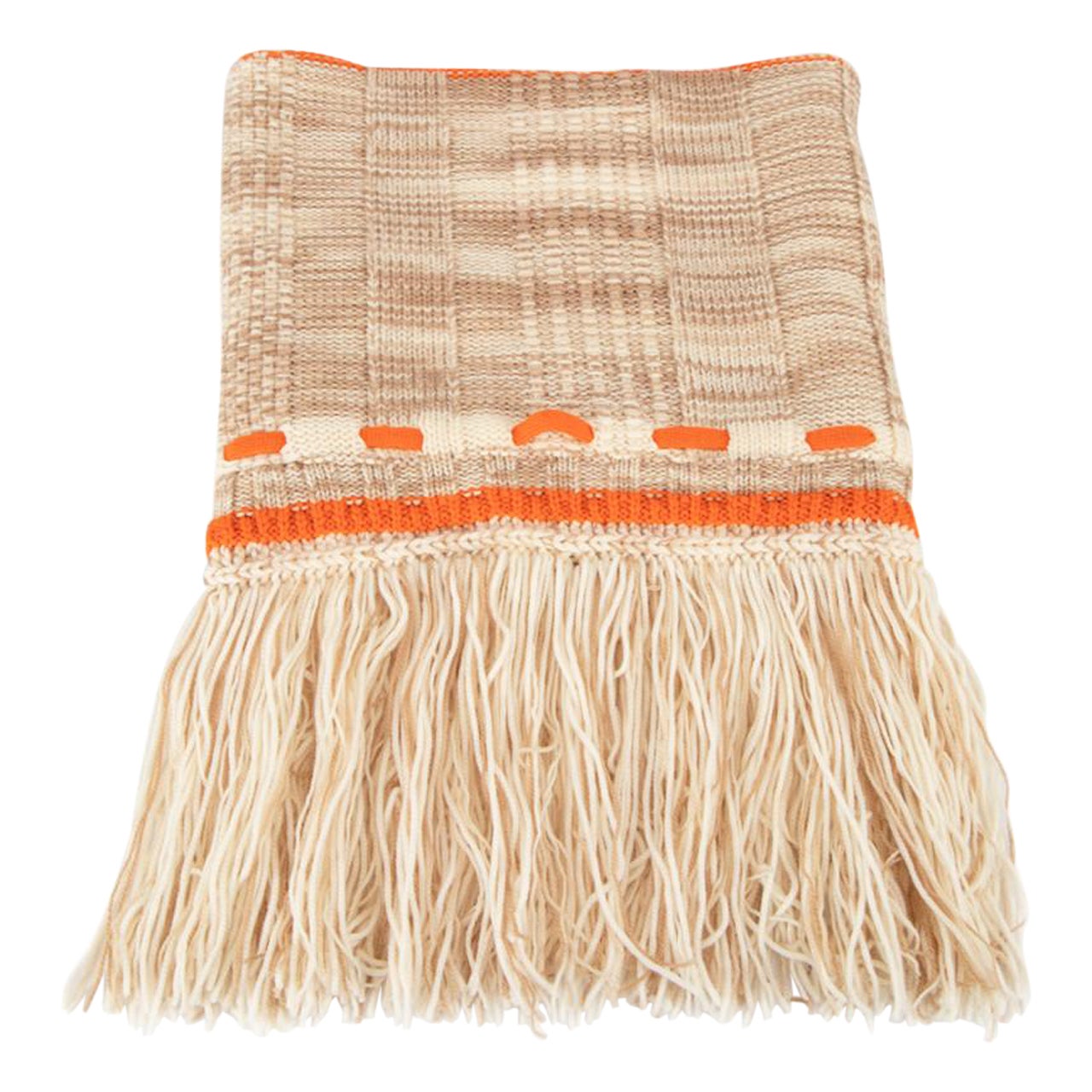 Missoni Beige Wool Tassel Trim Knit Snood For Sale