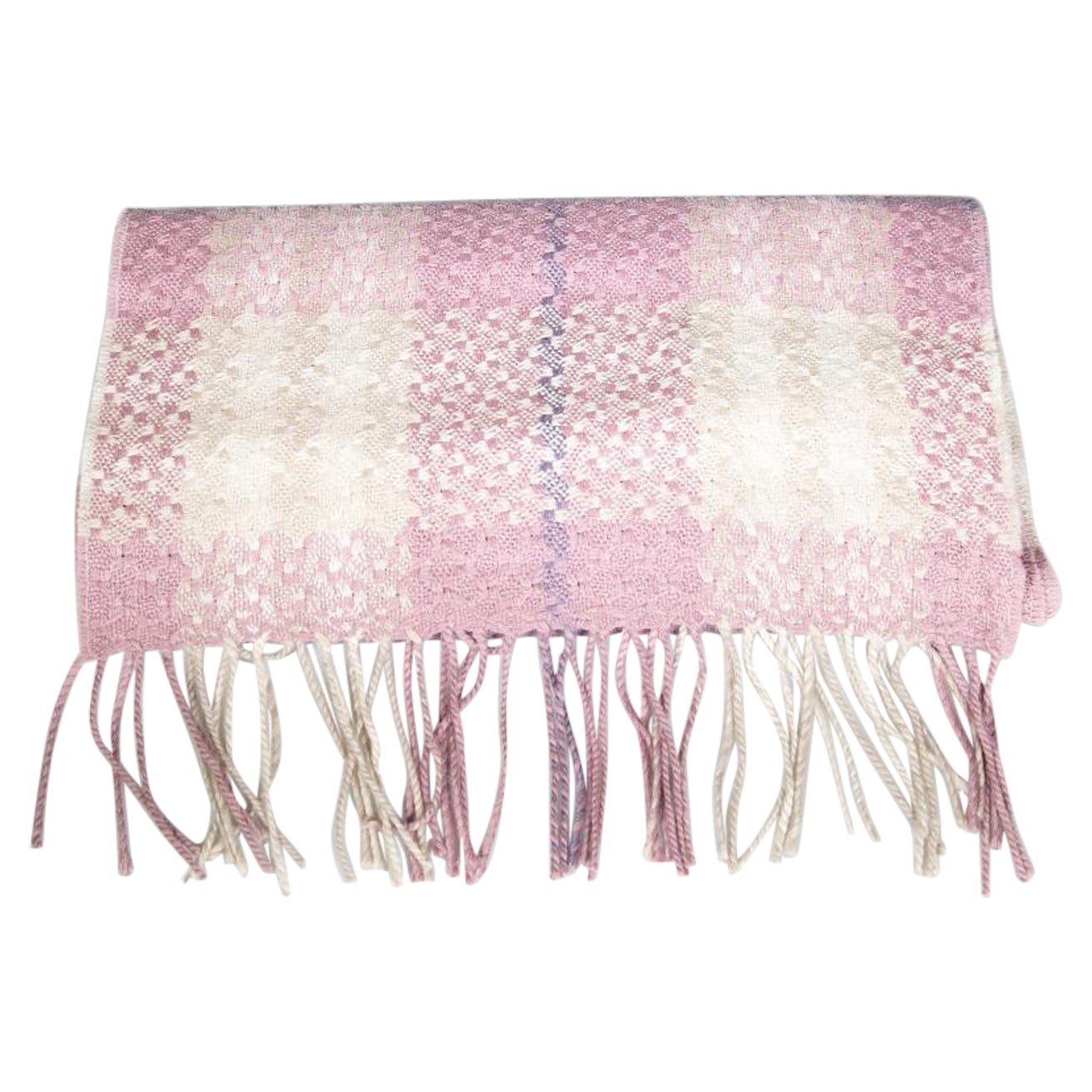 Burberry Pink Alpaca Tartan Pattern Scarf For Sale