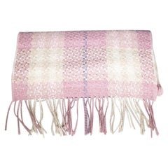 Used Burberry Pink Alpaca Tartan Pattern Scarf