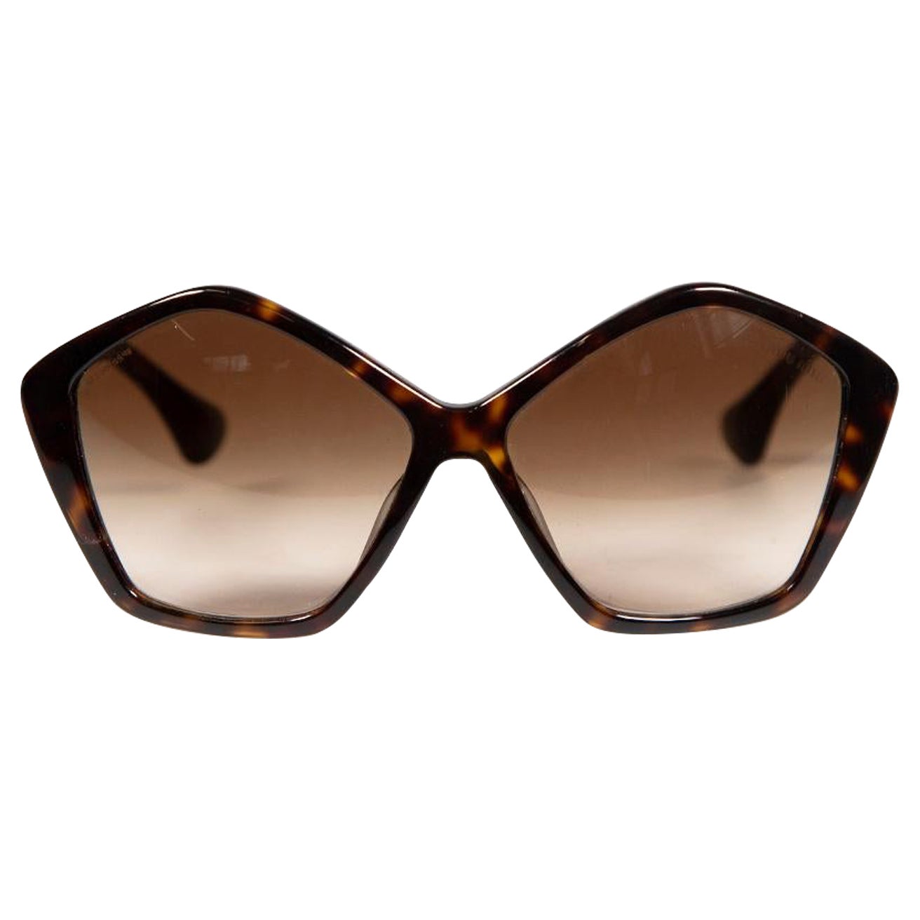Miu Miu Brown Tortoiseshell Pentagon Frame Tinted Sunglasses For Sale