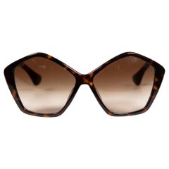 Miu Miu Brown Tortoiseshell Pentagon Frame Tinted Sunglasses