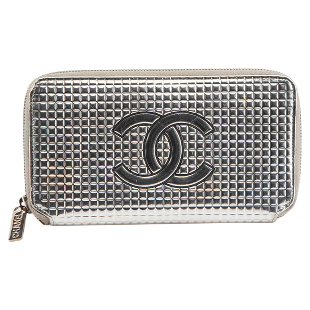 Chanel 2006-08 Silver Leather Micro Chocolate Bar Continental Wallet