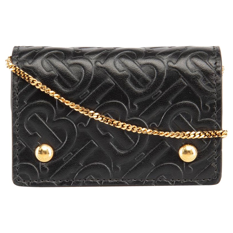 Burberry Black Leather TB Logo Chain Cardholder