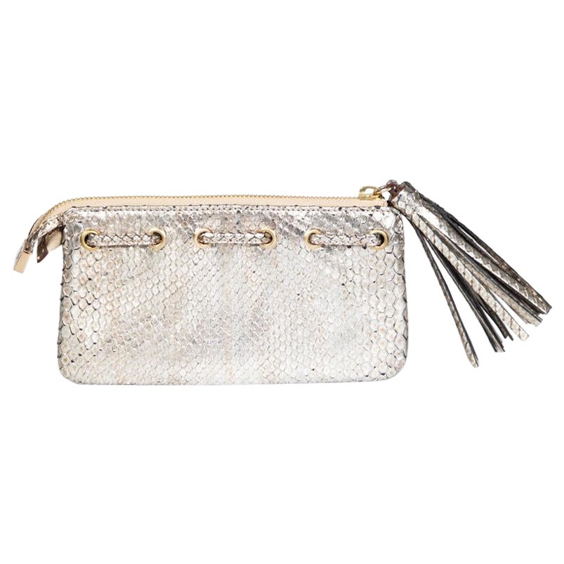 Anya Hindmarch Silver Metallic Tassel Python Leather Wallet For Sale