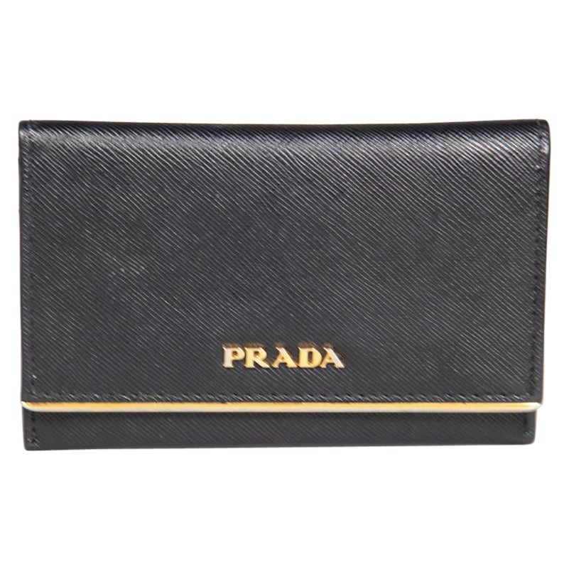 Prada Black Saffiano Leather Folded Cardholder For Sale