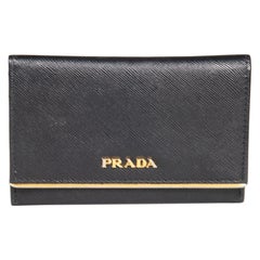 Used Prada Black Saffiano Leather Folded Cardholder