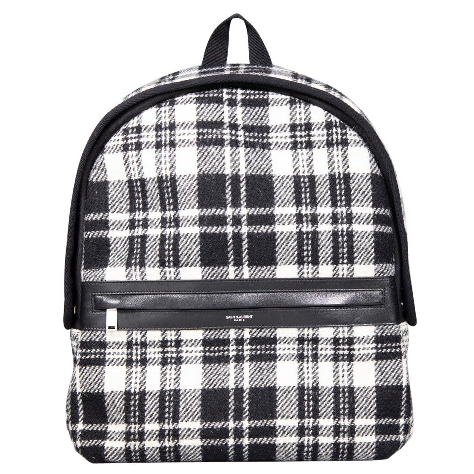 Saint Laurent Black Wool Tartan Pattern City Backpack For Sale