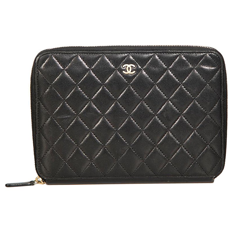 Chanel 2014-15 Black Leather Quilted Large Pouch Wallet