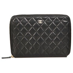 Chanel 2014-15 Black Leather Quilted Large Pouch Wallet