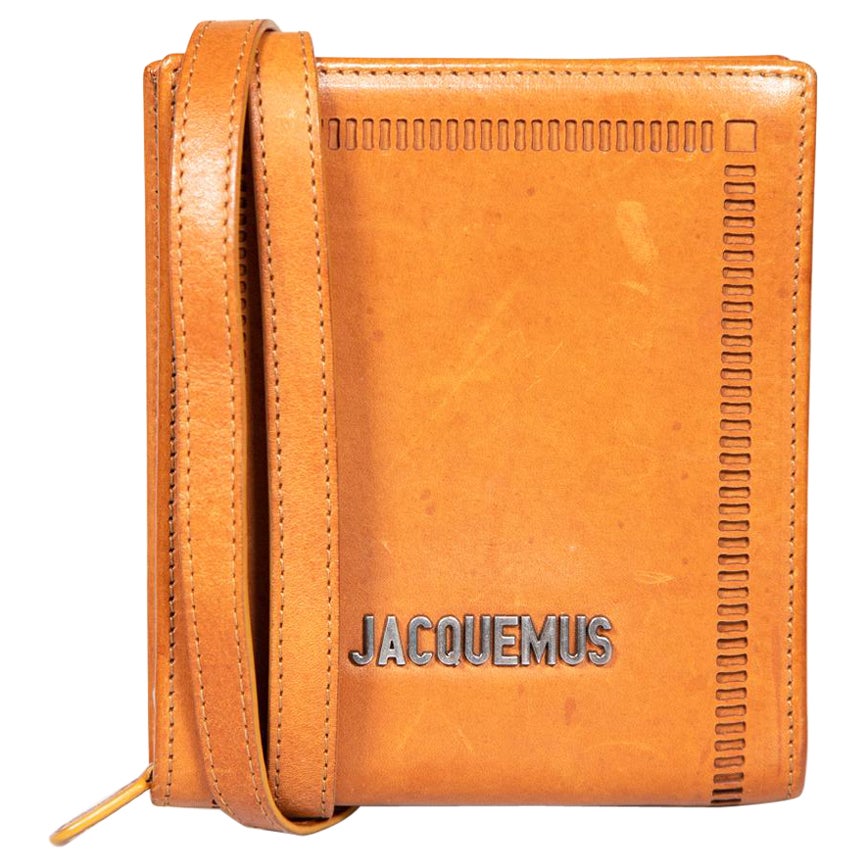 Jacquemus Brown Leather Le Gadju Wallet with Strap For Sale