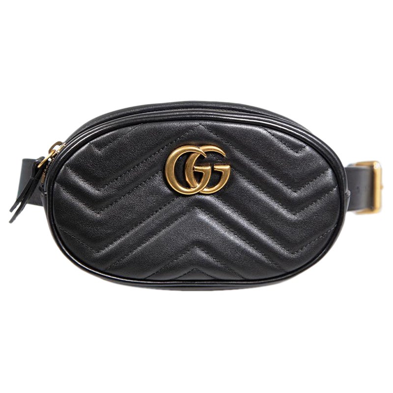 Gucci Black Leather Matelasse GG Marmont Belt Bag