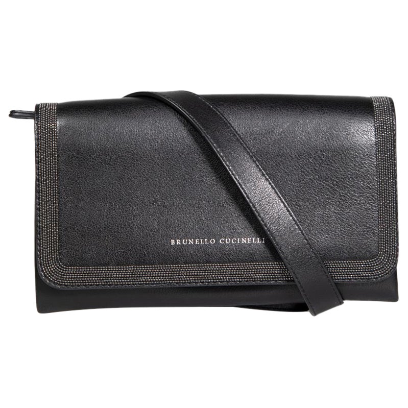 Brunello Cucinelli Black Leather Beaded Belt Bag For Sale