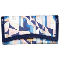 Used Emilio Pucci Blue Leather Abstract Pattern Long Wallet