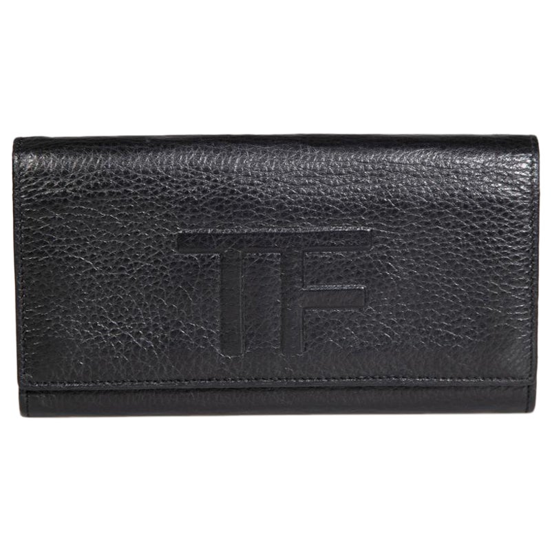 Tom Ford Black Leather TF Logo Continental Wallet For Sale