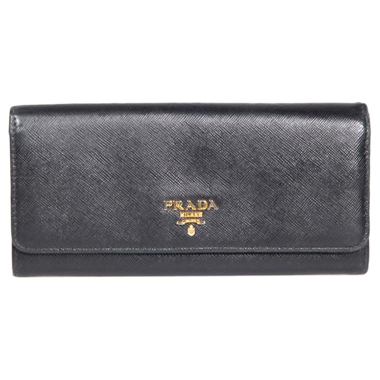 Prada Black Saffiano Leather Large Flap Continental Wallet For Sale