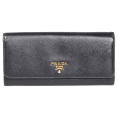 Used Prada Black Saffiano Leather Large Flap Continental Wallet