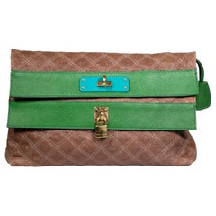 Marc Jacobs Brown Leather Quilted Lock Detail Clutch