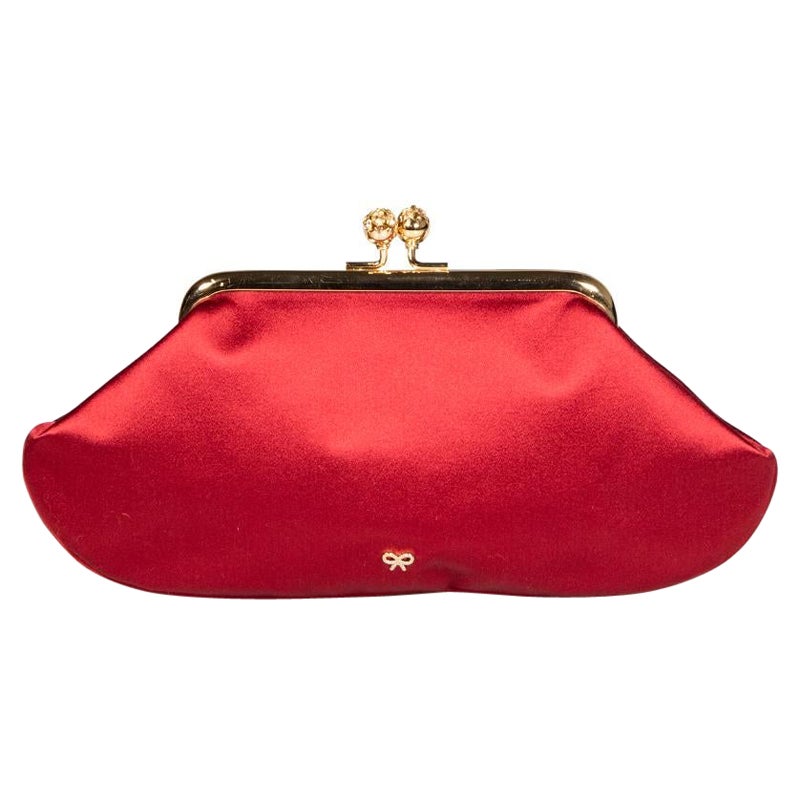 Anya Hindmarch Red Satin Gemstone Clasp Clutch For Sale