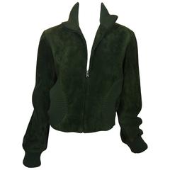 Hermes - Blouson bombardier en daim vert chasseur