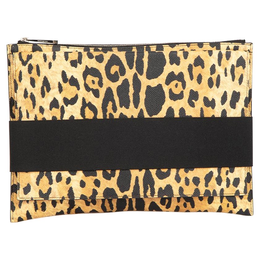 Givenchy Brown Leopard Print Leather Clutch For Sale