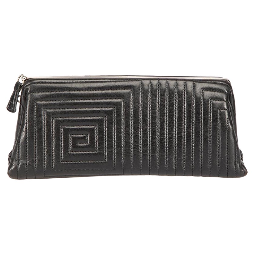 Bally Vintage Black Leather Stripe Quilted Clutch For Sale