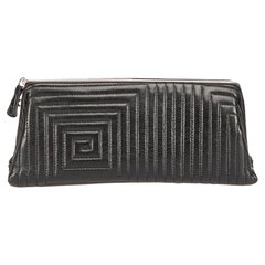 Bally Vintage Black Leather Stripe Quilted Clutch