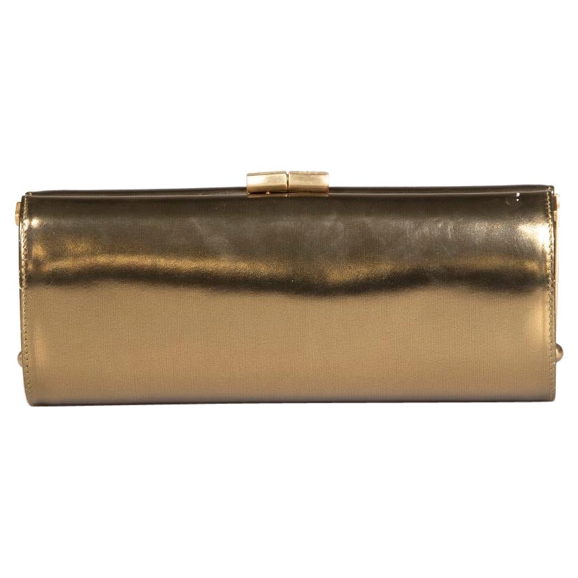 Jimmy Choo Gold Patent Leather Clasp Clutch For Sale
