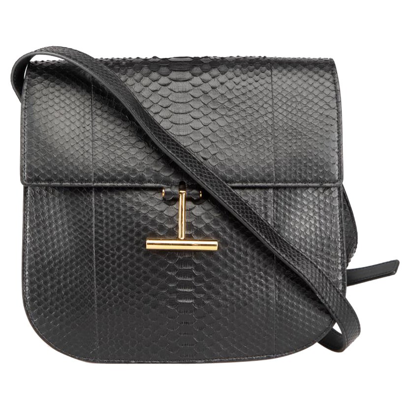 Tom Ford Black T-Plaque Python Leather Crossbody For Sale
