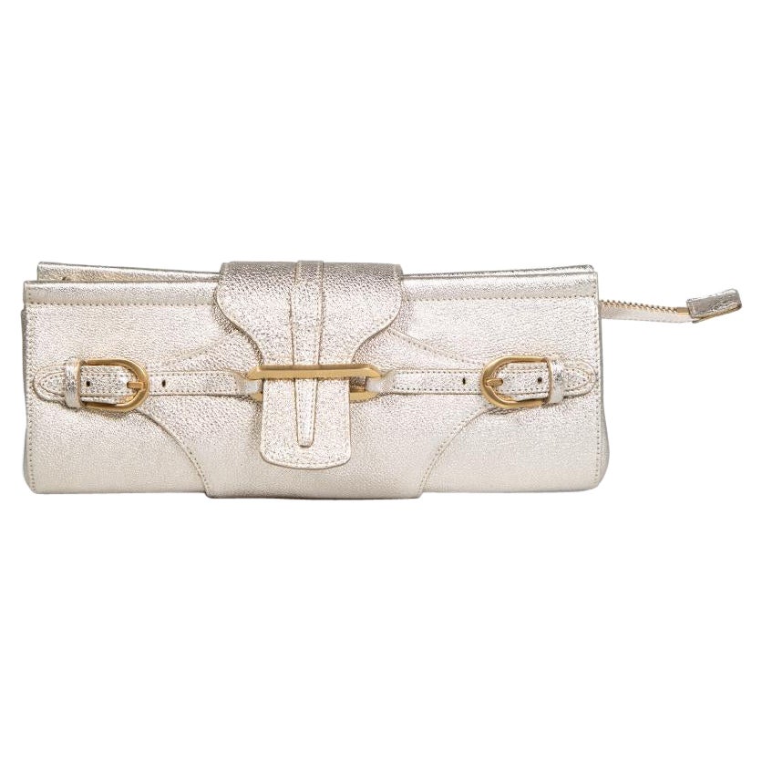 Jimmy Choo Gold Leather Metallic Tulita Wristlet For Sale