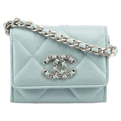 Chanel Blue Leather Chanel 19 Mini Chain Cardholder Wallet