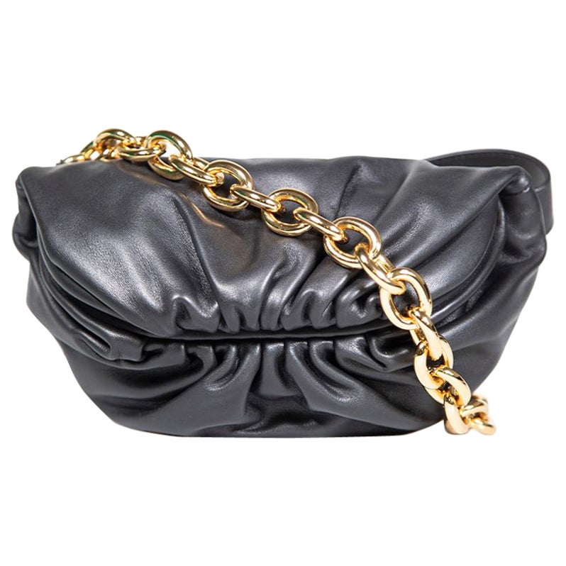 Bottega Veneta Black Leather Chain Pouch Crossbody Bag For Sale
