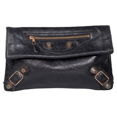 Used Balenciaga Black Leather Giant City Clutch