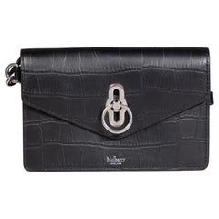 Mulberry Black Leather Croc Embossed Amberley Bag