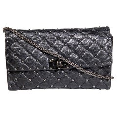 Valentino Black Leather Nappa Rockstud Spike Wallet on Chain