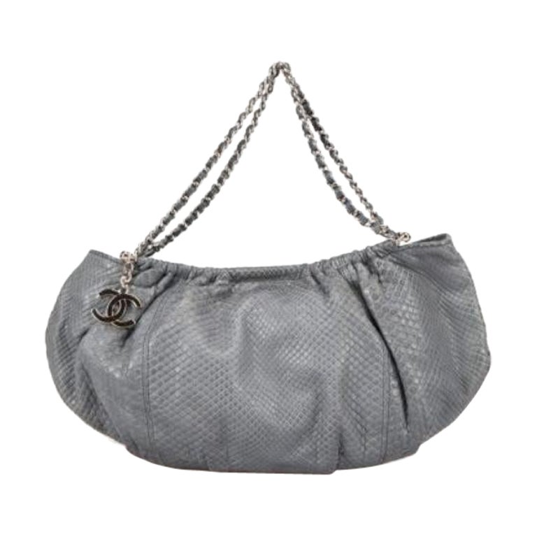Chanel 2005 - 2006 Vintage Grey Snakeskin Evening Bag For Sale