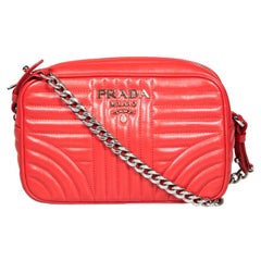 Used Prada Red Calfskin Diagramme Crossbody Bag