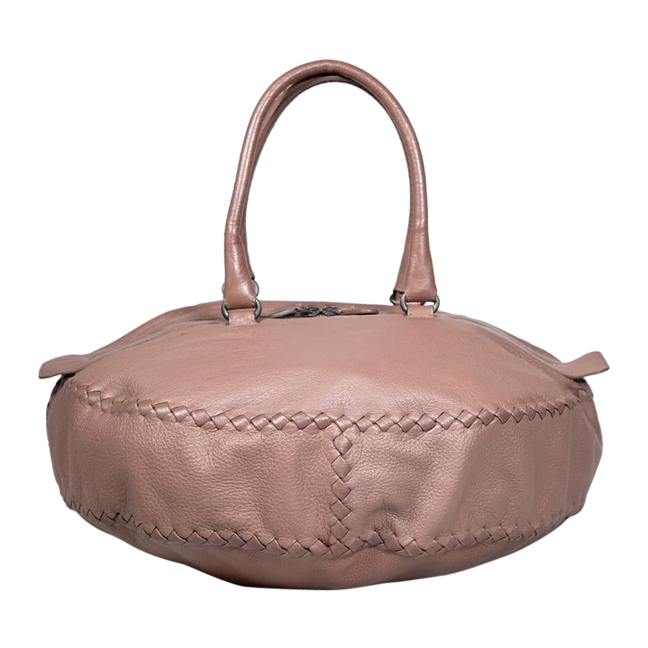 Bottega Veneta Brown Intrecciato Leather Curvo Bowling Bag For Sale