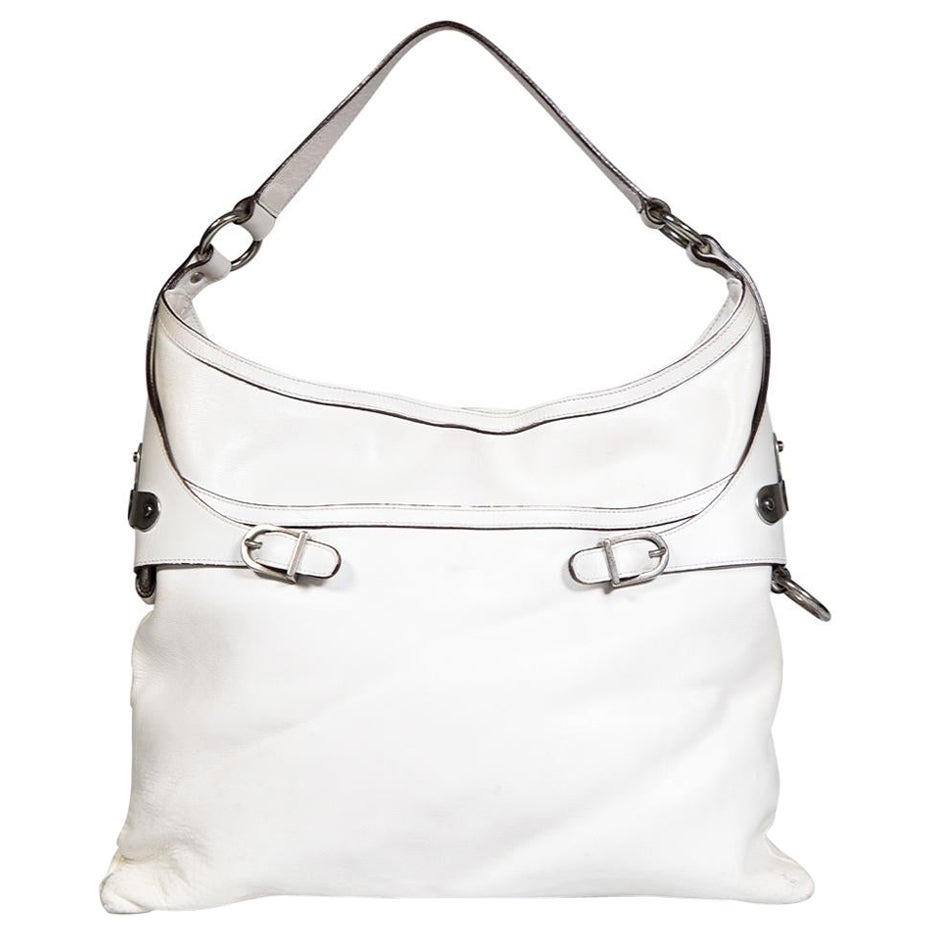 Versace White Leather Buckle Detail Shoulder Bag For Sale