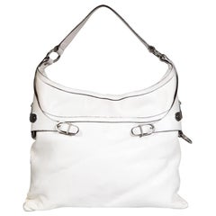 Used Versace White Leather Buckle Detail Shoulder Bag