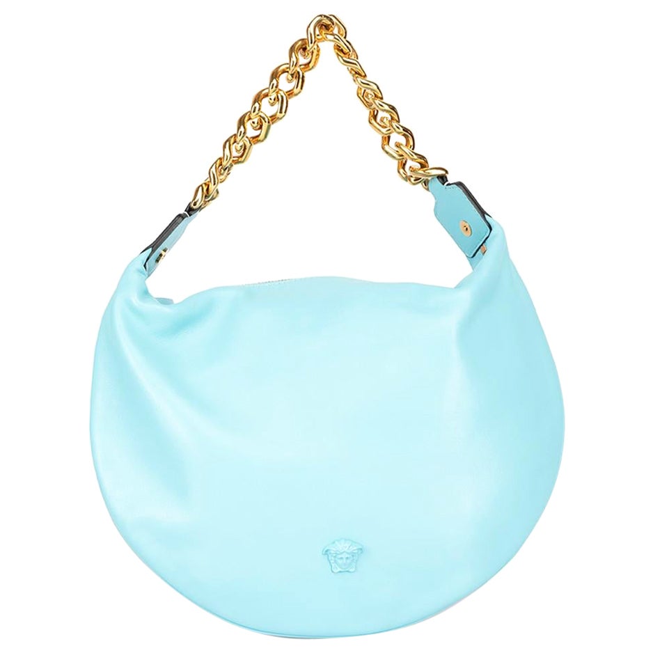 Versace Blue La Medusa Chain Hobo Shoulder Bag For Sale
